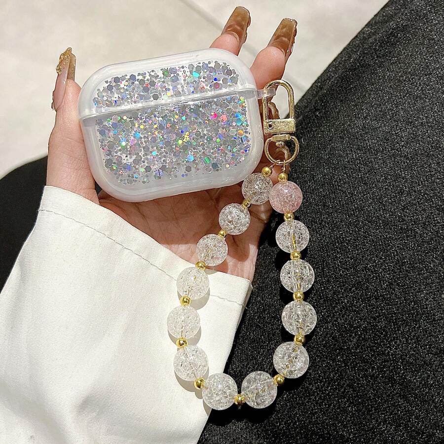Drip Glue Glitter Laser Gradient Apple Pro Protective Case Apple 2/3/4/Pro3 Wireless Bluetooth Earphone Case + Bracelet - Silver - View 1