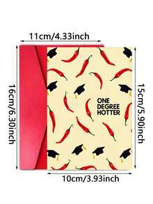 1 Set Graduation Greeting Card & Envelope - Beige With Chili Pepper & Graduation Cap Pattern, Theme "Degree Of Warmth", Perfect Gift And Souvenir For Friends, Family And Classmates, Ideal Invitation For Graduation Party And Celebration - One Size Fits All - View 3