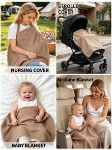 1pc Nursing Cover Scarf, Breastfeeding Apron, Stroller Canopy, Lightweight Breathable Shawl, Multifunctional Outdoor Nursing Cover, 360° Full Coverage, With Mesh Layer, Coffee/Beige Color - Brown No. 1 - View 3