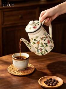 1pc 1.1L Enamel With Lid Floral Pattern Teapot, Enamel Material, Vintage Style Coffee Pot, Suitable For Kitchen And Bedroom, Compatible With Gas And Induction Cooktops, Exquisite Back To School Gift. - Multicolor Teapot - View 4