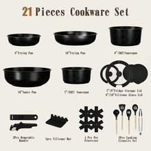 Kitchen 21 Pcs Pots And Pans Set, Nonstick Ceramic Cookware Set, Large Capacity, Induction Compatible, Frying Pans Saucepans, PFAS-Frees PTFE-Frees PFOA-Frees, Classic Black - View 4