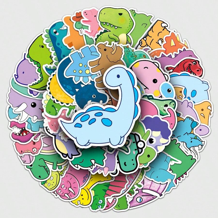 50 Stücke Dinosaurier Doodle Aufkleber, Cartoon Dinosaurier dekorative Aufkleber, DIY Handy Tasse dekorative Aufkleber, Gepäckaufkleber, Party Geschenk Siegelaufkleber - Verschiedenfarbig - Übersicht 1