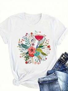 Camiseta de mujer con estampado europeo y de moda - Blanco - Ver 2