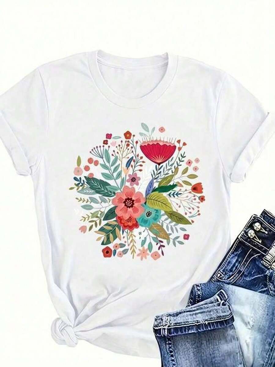 Camiseta de mujer con estampado europeo y de moda