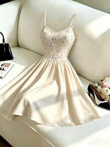 Women's Elegant Embroidered Beaded Waist Ruffle Strap Mini Dress, Solid Color Vintage Elegant Sexy Casual Bohemian Party Woven Fabric White Summer - White - View 4