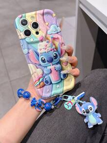 Disney Has Authorized, Phone Case - Chain Set, The Stitch Lilo & Stitch 3D Phone Case Plus A Silicone 3D Stitch Bracelet With Metallic Ring Removable Bracelet, Stitch And Angel Pattern, Compatible With Iphone17/16/15/14/13/12/11/XS/XR/X Plus Pro Max, A Stylish Cartoon Phone Case, The Perfect Gift Choice, Phone Protection, Durable Phone Cover, Great Gift For Friends And Family. - 白色 - 查看 1