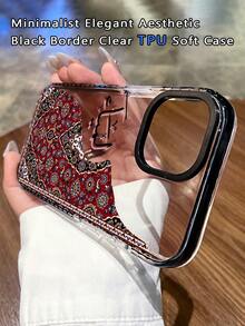 1pc Arabic Calligraphy & Persian Carpet Print Transparent Phone Case, Traditional Oriental Floral Pattern, Transparent TPU Anti-Drop Black Edge Protective Cover, Bohemian Style, Ideal For Daily Use Or Ramadan / Eid Gift, Compatible With IPhone - Multicolor - View 4