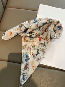 Cartoon Puppy Print Small Square Scarf, Versatile Fashion Neck Warmer Headband For Women,Beach,Holiday - Beige - View 3