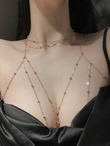 1pc Women's Fashion Sexy Summer Body Chain & Necklace Set, Minimalist Sexy Style, Sparkling Rhinestone Pendant, Suitable For Beach, Party And Vacation - Multicolor - View 2