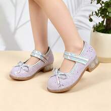 女童防滑低跟瑪莉珍鞋，亮片鞋面雙扣帶易穿脫公主洋裝鞋 - 淡紫色 - 查看 13