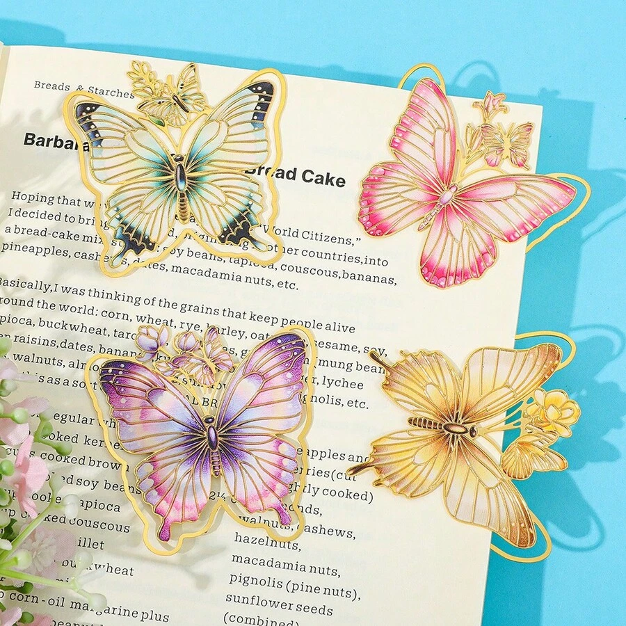 Exquisite Gradient Butterfly-Themed Metal Bookmark Clip, Decorated With Mini Butterflies And Flowers. It Is A Reading Accessory Gift Perfect For Literature And Nature Lovers.