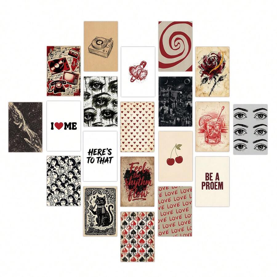 Set Dekorasi Dinding Gaya Vintage 20 Buah, Cocok untuk Dekorasi Dinding Kamar Tidur dan Ruang Tamu, Termasuk Poster Kecil Gaya Vintage, Kartu Pos, dan Lainnya - B - View 1