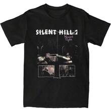Camiseta Silent Hill 2 Heavens Night, Popular para Hombres y Mujeres, Manga Corta, Estilo Y2K, Básica, de Playa, de Algodón, Cuello Redondo, Talla Grande - Negro - Ver 2