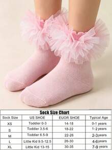 1 Pair Girls Princess Style Mesh Lace Short Socks Baby Dual-Tone Ruffle Mesh Dance Performance Tutu Socks - Pink - View 4