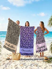 Customizable Leopard Print Beach Towel | Large Size Microfiber Quick-Dry, Ultra-Soft Fabric, Perfect For Camping, Surfing, Swimming, And Beach Fun, Polyester Material, Modern Style, Summer Essential - Multicolor - View 2