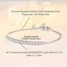 ConiiW Vòng tay bạc 925 đính đá Moissanite 1.3 carat, kiểu dáng thời trang, sang trọng và tươi mới, trang sức cao cấp lãng mạn, món quà hoàn hảo dành tặng phái đẹp cho nam giới. - Bạc - Xem 9