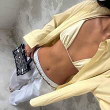 Women's fashion  Camisa holgada de manga larga con botones de ajuste casual simple en color amarillo claro para mujer - Amarillo - Ver 2