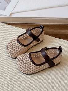 1 Pair Breathable Mesh Round Toe Flat Mary Jane Shoes, Spring/Summer Hook & Loop Easy On/Off - Brown - View 19