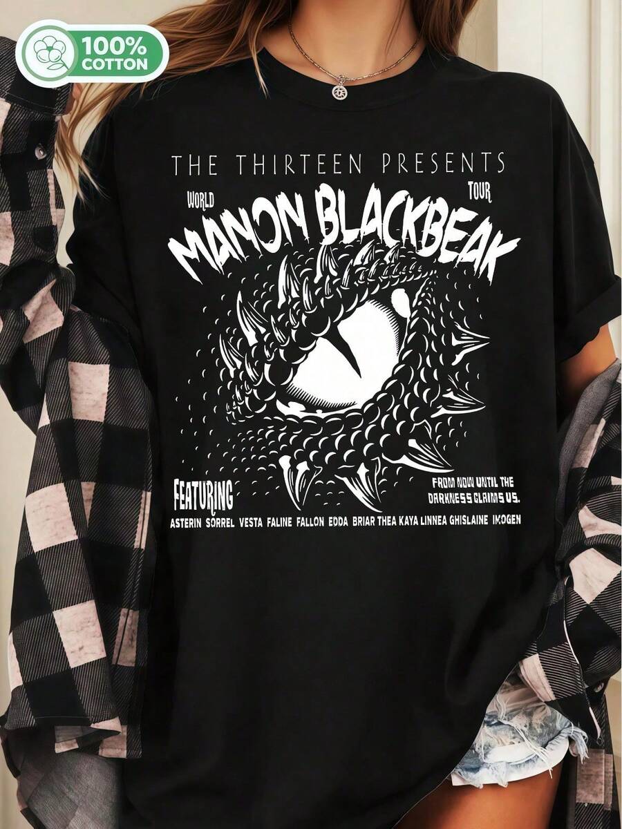 Manon Blackbeak Fantasy Bookish Cotton T-Shirt, Dragon Eye Tee - Black - View 1