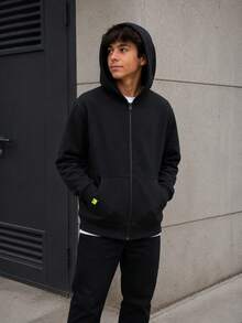 Boys' Fleece Hoodie With Zipper, Winter, Casual, Comfortable - Black - View 3