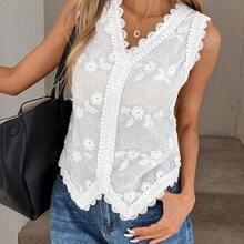 Blusa de chaleco bordada blanca para mujer, nueva para el verano, adecuada para vacaciones románticas, oficina casual, estilo vintage - Albaricoque - Ver 5
