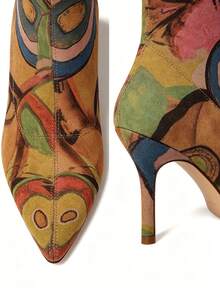 All Over Print Summer Ankle Boots For Women - Pointed Toe Stiletto Heels Shoes For Women Elastic Side Zip, Spring Fashion Unique Stretch Fabric With Print-Elegant Sexy Style For Commuting High Heels Boot Sandals, Summer Boots,Wedding Valentine's Day, Music Festival Party & Sexy Night Shoes Random (Each Pair May Vary For Surprise) - Bất thường-B - Xem 5