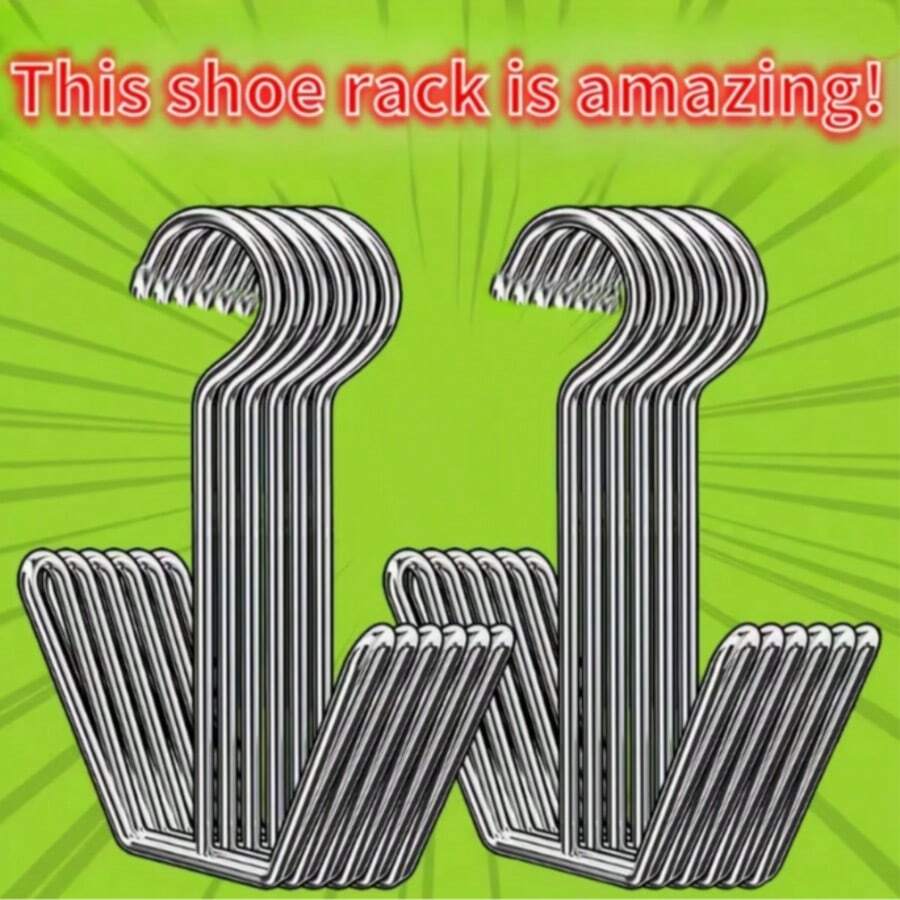 1/2/4/6/8/10pcs Stainless Steel Shoe Rack, Home Shoe Storage Rack, Outdoor Balcony Windproof Hanging Hook, Shoe Drying Rack, Home Stainless Steel Shoe Hanging Hook - 2/4 Pack, Metal Space-Saving Rack With Hooks - Multicolor - View 1