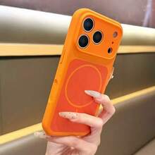 Luxury Contrast Color Liquid Silicone Magnetic Wireless Charging Phone Case Compatible With IPhone 17ProMax 17Pro 17 16 15 14 13 Pro Max Drop-Proof Protective Sturdy Casing - Orange - View 1