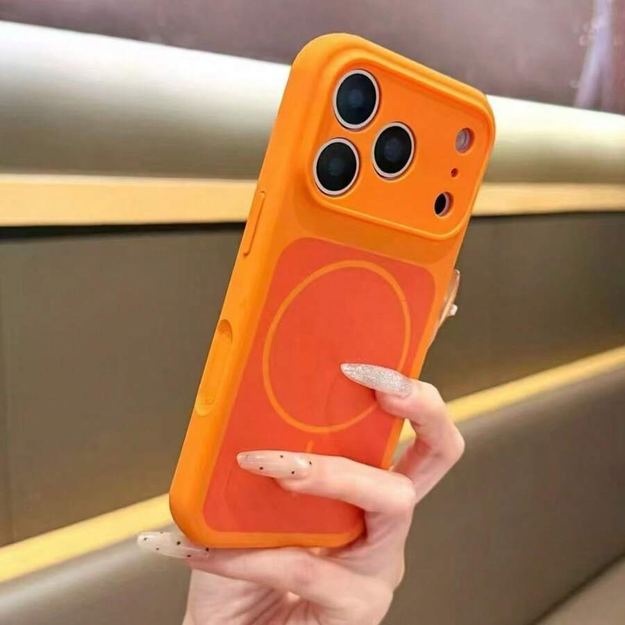 Luxury Contrast Color Liquid Silicone Magnetic Wireless Charging Phone Case Compatible With IPhone 17ProMax 17Pro 17 16 15 14 13 Pro Max Drop-Proof Protective Sturdy Casing - Orange - View 1