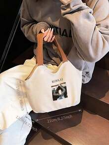 Customizable Photo/Image Canvas Tote Bag, Large Capacity Side Zipper Design, Daily Commute Canvas Bag, Black/White/Khaki Three Colors Available, Minimalist Casual Style Handbag, Customizable Personal Photo/Pattern, Suitable For Students And Office Workers For Daily School, Commute, And Outings - Multicolor - View 5