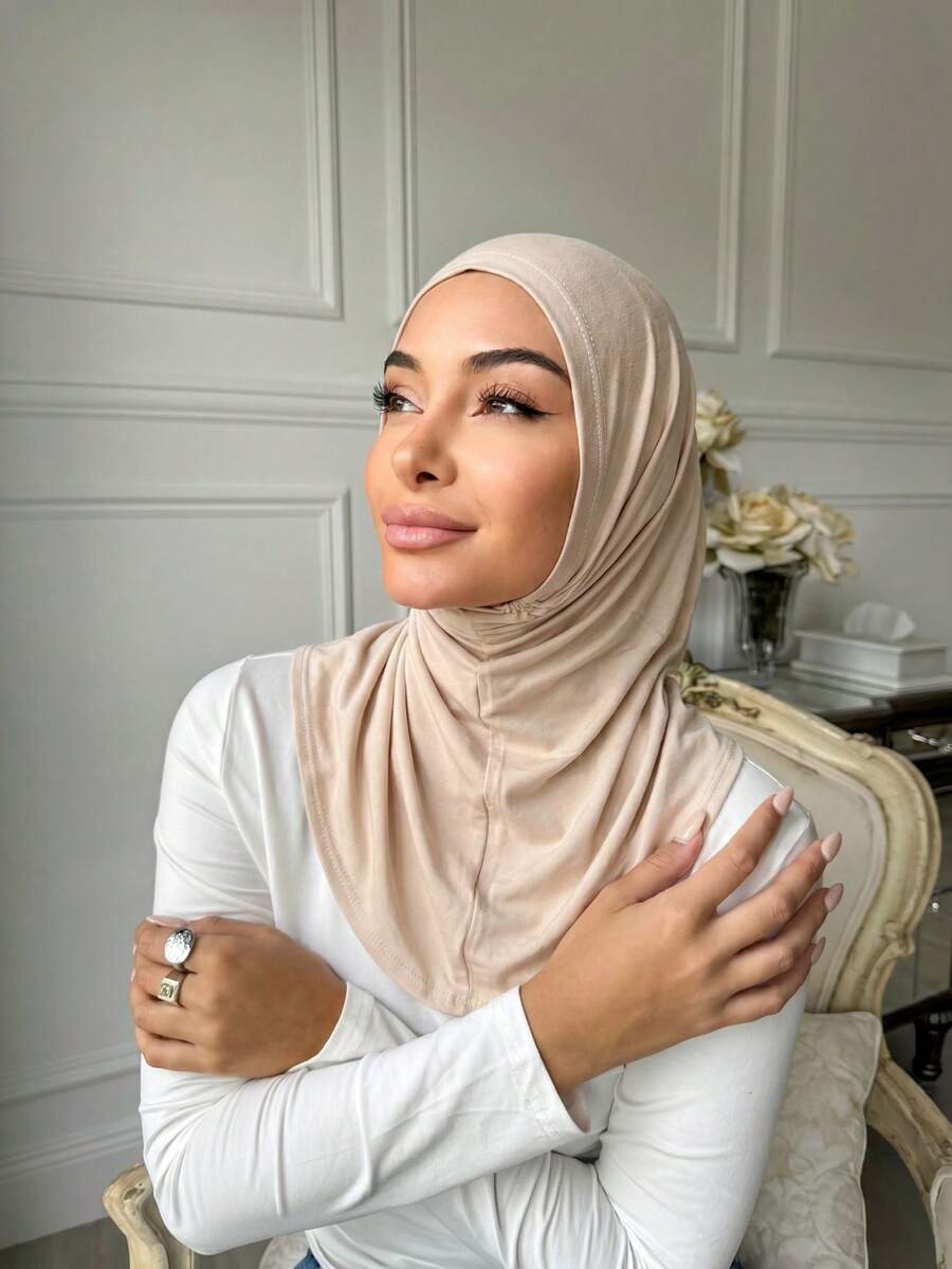1 buah Penutup Leher Wanita Warna Polos dengan Tali Dagu Elastis, Nyaman Sebagai Dalaman, Serbaguna untuk Semua Musim