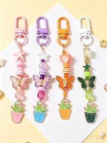 1pc Beaded Starfish Animal Keychain, Butterfly & Cactus Keychain, Bag Charm - 彩色 - 查看 1