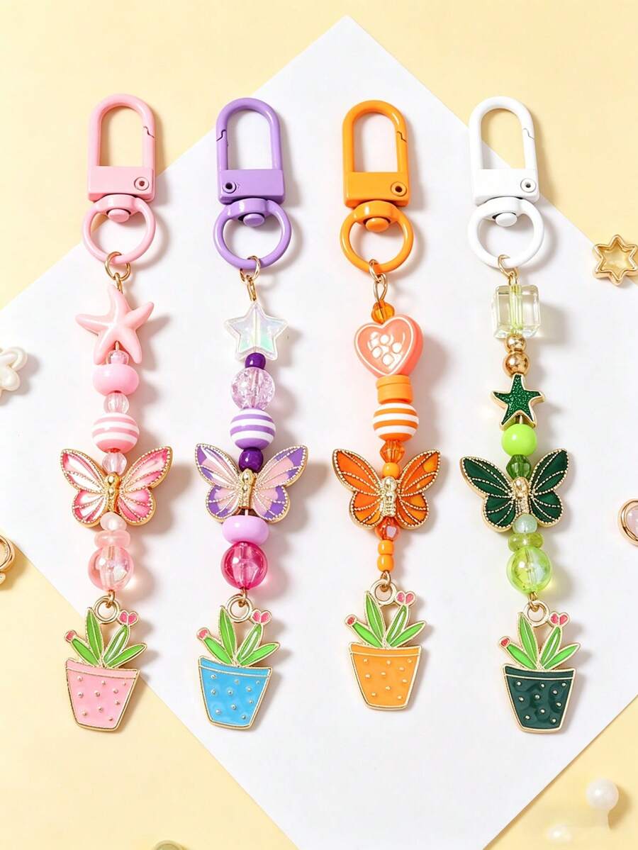 1pc Beaded Starfish Animal Keychain, Butterfly & Cactus Keychain, Bag Charm - 彩色 - 查看 1