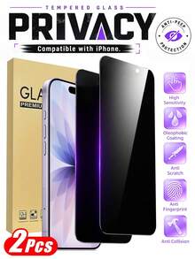 2 piezas - Protector de pantalla de privacidad para iPhone, compatible con iPhone 17 Pro Max, 17, 17 Pro, 16, 15, 14, 13, 12 y 11 Pro Max. Protector de pantalla de privacidad de vidrio templado, dureza 9H, cobertura de pantalla completa, anti-caída, sensible al tacto. - Negro - Ver 38