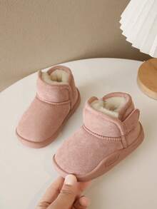 Sepatu Bot Musim Dingin Suede untuk Balita & Anak Kecil, Lapisan Bulu Domba yang Nyaman, Tali Pengikat Velcro yang Dapat Diatur, Sol Anti Selip, Sepatu Hangat untuk Aktivitas Luar Ruangan - Berwarna merah muda - View 1