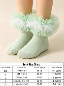 1 par de calcetines cortos de malla y encaje estilo princesa para niñas, calcetines de bebé de doble color con volantes de malla para baile y actuación de tutú - verde menta - Ver 4