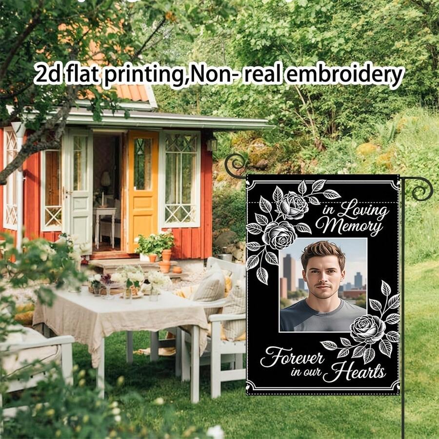 Customized, No Metal Brace, Garden Flag Double Sided Print Personalized Memorial Photo Garden Flag, Custom Floral Border With In Loving Memory Custom Garden Flags New Multicolor Flags Custom Outdoors Flag - Suitable For Birthday, Wedding,Halloween - Multicolor - View 1