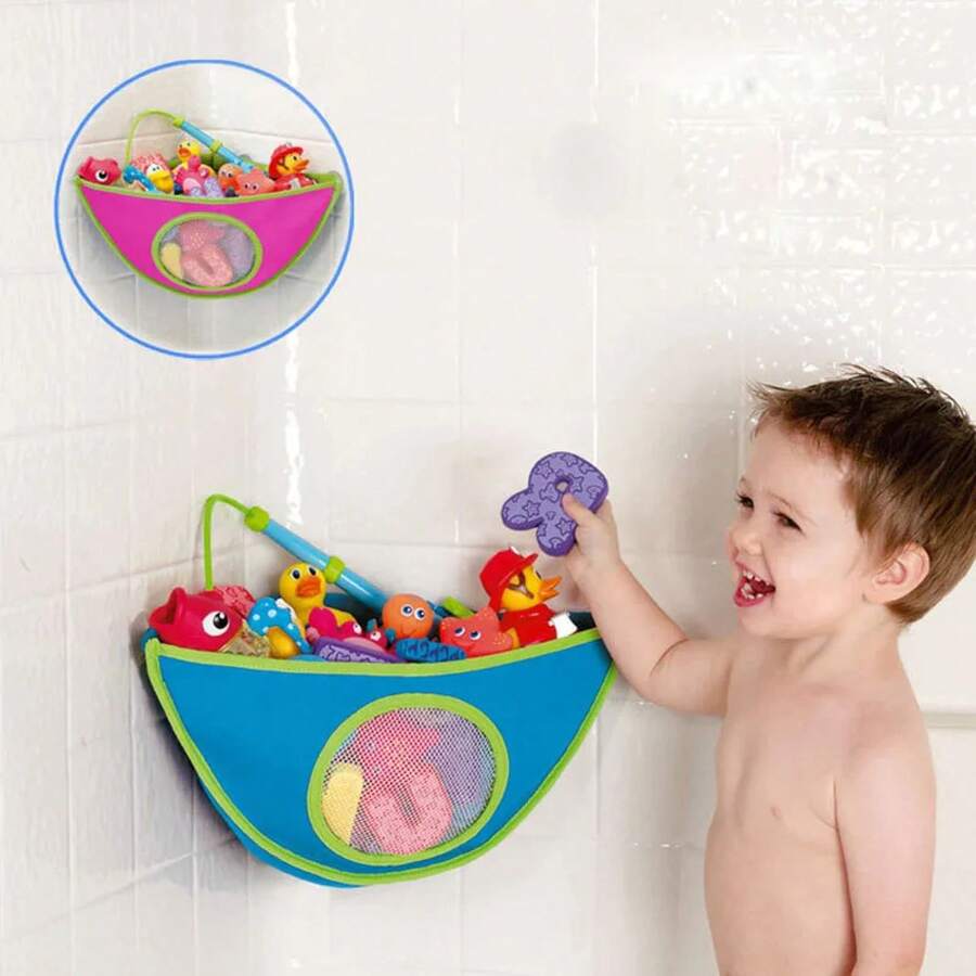 Nuevos juguetes de baño de animales bonitos para niños, almacenamiento ordenado para bebés, succión, baño, bañera, muñeca, bolsa colgante, cesta, bolsa de almacenamiento de malla, juguetes acuáticos - rosa 555 - Ver 1
