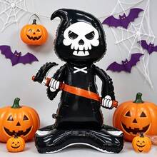 4pcs/Set Halloween 3D Standing Skeleton, Grim Reaper, Witch, Pumpkin Head Foil Balloons, Random 4-Piece Set, Indoor Theme Decoration Atmosphere Arrangement, Halloween Party Decor - Halloween - View 14