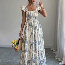 Vestido midi de capas múltiples y efecto patchwork con cintura ceñida, apropiado para vacaciones y verano - Multicolor - Ver 4