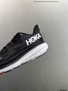 Hoka One One CLIFTON 9 道路跑鞋，透氣輕量緩震吸震防滑，適合四季穿著，黑白配色，男女款 - 黑與白 - 查看 6