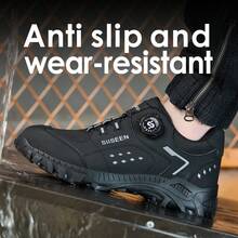 SIISEEN Men's Safety Shoes Feature A Shock-Absorbing Steel Toe Cap, Puncture-Resistant Kevlar Material, Non-Slip Rubber Sole, And A Stylish Button Design, Making Them Suitable For Outdoor Work. - Black - View 5