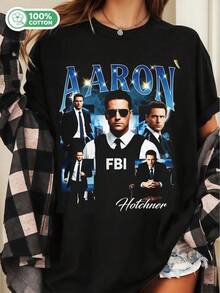 Aaron Hotchner Criminal Minds Cotton T-Shirt,  Retro Bootleg Tee - Black - View 1