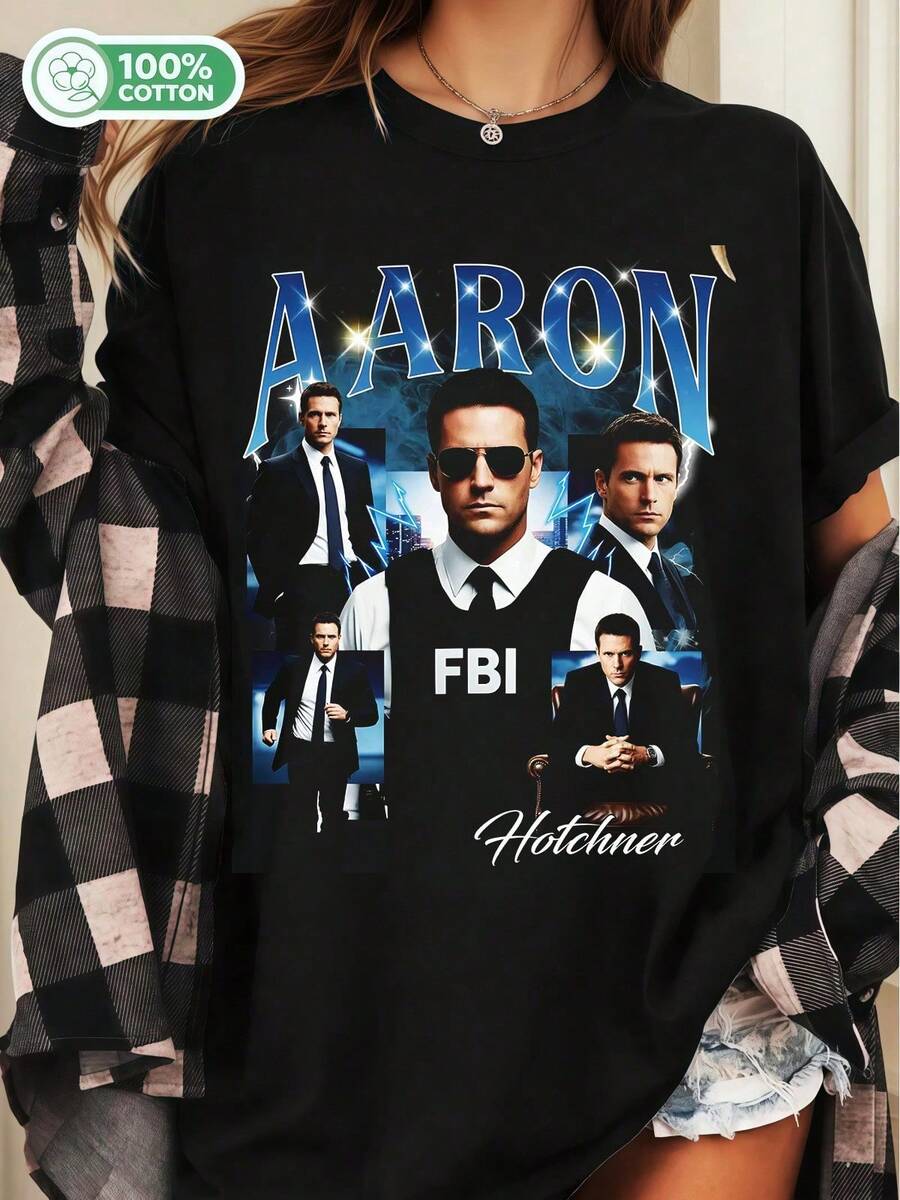 Aaron Hotchner Criminal Minds Cotton T-Shirt, Retro Bootleg Tee - Black - View 1
