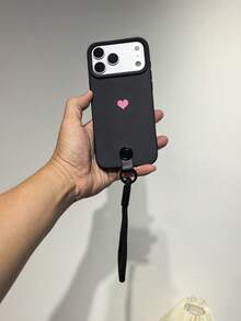 Minimalist Dopamine Black & Red Heart Phone Case + Wrist Strap, Suitable Compatible With Iphone 18 Pro Max/18 Pro/18/17 Pro Max/17 Pro/17/16 Pro Max/16 Pro/16/16 Plus/15/15 Pro Max/15 Pro/15 Plus/11/12/13/14 Pro Max/11 Pro/11 Pro Max/12 Pro/12 Pro Max/13 Pro/13 Pro Max/14 Pro/14 Pro Max/14 Plus, Creative Design, Unisex, Soft Shell - Black Heart and Red Bracelet - View 6