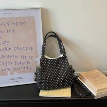 Bolso de cuero genuino para mujer, elegante bolso de mano y de hombro para oficina, citas y fiestas. Versátil, elegante, bolso de hombro a la moda con lunares estilo coreano para mujer, único, casual, de gran capacidad, para ir al trabajo, bolso cruzado de alta gama. - azul claro - Ver 9