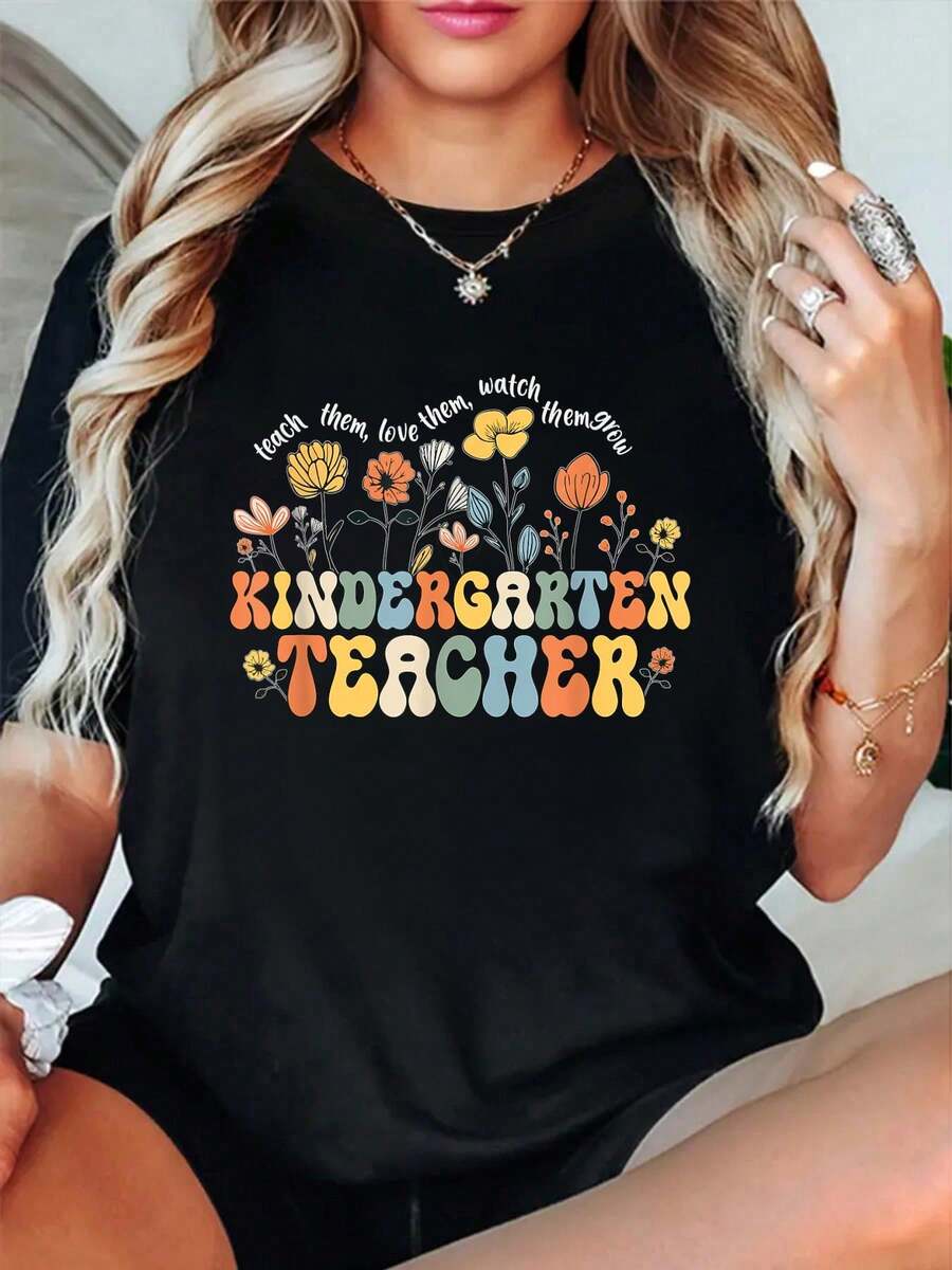 Helping Little Minds Grow Flower Elementary School Teacher T-Shirt - 黑色3 - 查看 1