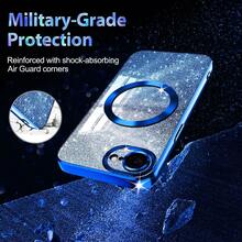 1pc Hadaasi Sapphire Blue Electroplated Magnetic Gradient Rhinestone Paper Brushed Space Case With Built-In Lens Protector Film, 2-In-1 Ultra-Thin Phone Case Compatible With Apple 17E/17Pro/17ProMax/Air/17/16Pro/16ProMax/16Plus/16/15Pro/15ProMax/15Plus/15/14Pro/14ProMax/14Plus/14/13Pro/13ProMax/13/12Pro/12ProMax/12/11ProMax/11/11Pro - Royal Blue - View 7