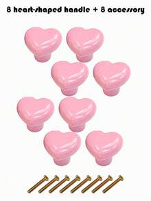 8pcs Heart-Shaped Ceramic Cabinet Knobs, Colorful Drawer Pulls, Suitable For Vanity, Wardrobe, Children's Room Furniture And Home Decor - Handle - View 12
