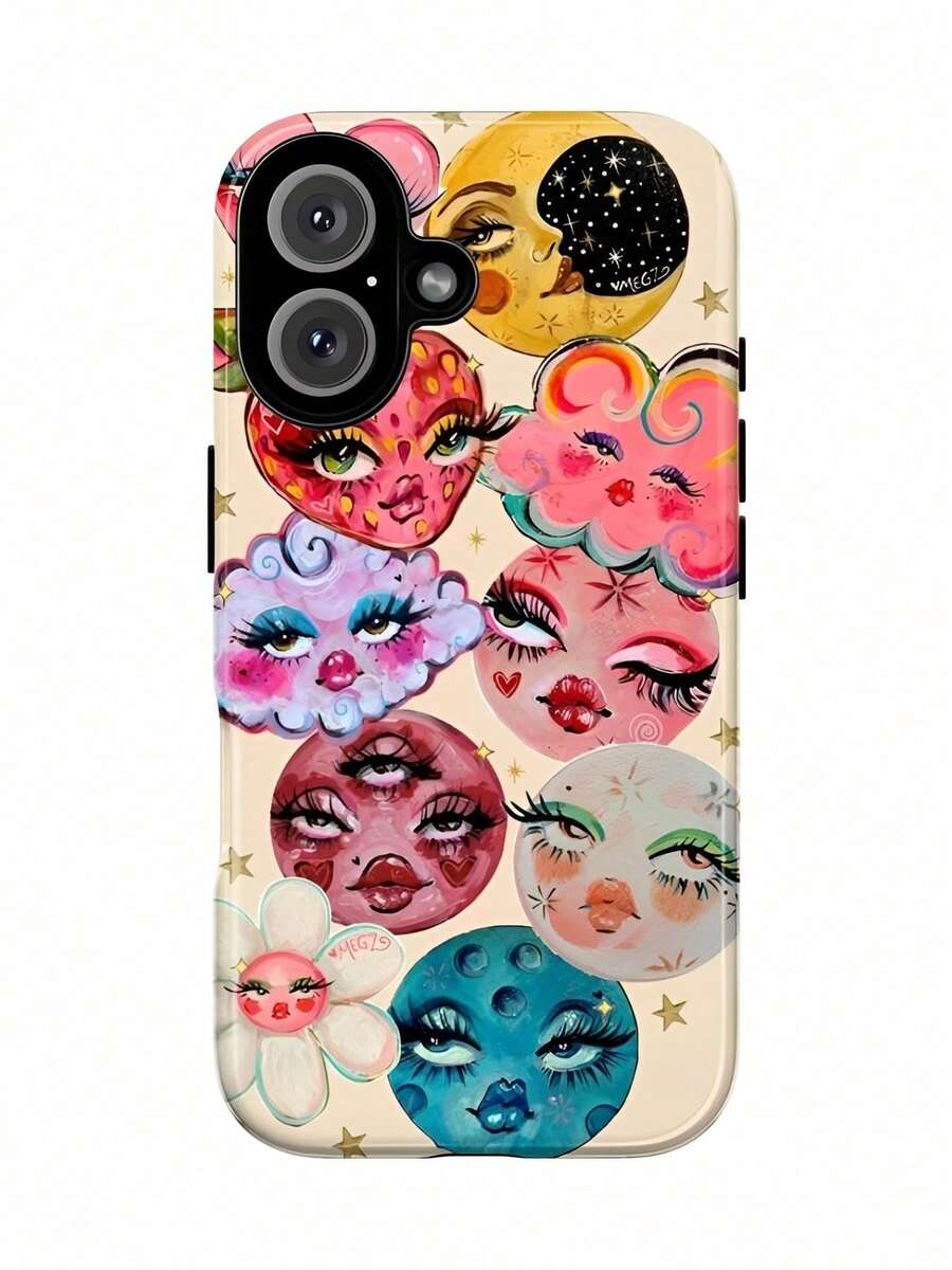 1 elegante funda para teléfono, no incluye cordón ni soporte. Esta funda gruesa 2 en 1 presenta un fantástico diseño de cielo estrellado con vibrantes patrones de luna y flores, que irradia un estilo moderno. Adecuado para teléfonos compatibles: 17, 17air, 16, 15, 14, 13, 12, 11, PRO, X, XS, PLUS, y también S21/22/23/24/25 Ultra/FE+, NOTE20 Ultra, A71/56/55/54/53/52/36/34/26/25/23/16/15/14/13/06. un regalo de cumpleaños considerado para novias, novios y amigos. - Multicolor - Ver 1